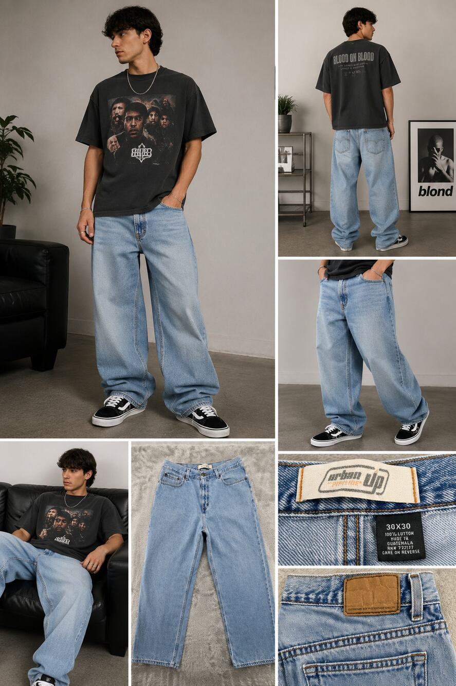 Urban Pipeline Baggy Jeans Mens 30x30 Light Wash Wide Leg Skater Y2K Denim